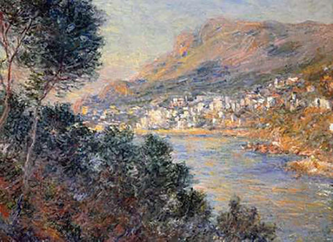 Monte Carlo vue de Cap Martin White Modern Wood Framed Art Print with Double Matting by Monet, Claude