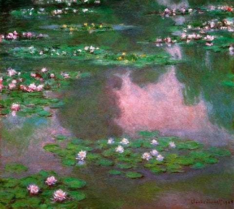 Nympheas 1905 White Modern Wood Framed Art Print with Double Matting by Monet, Claude