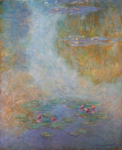 Nympheas 1908 White Modern Wood Framed Art Print with Double Matting by Monet, Claude
