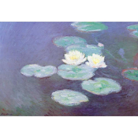 Nympheas Sunlight Effect II White Modern Wood Framed Art Print by Monet, Claude