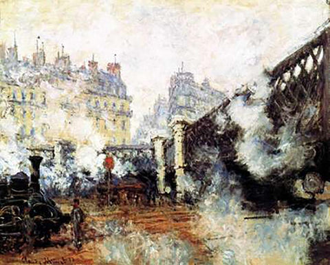 Pont De LEurope 1877 White Modern Wood Framed Art Print with Double Matting by Monet, Claude