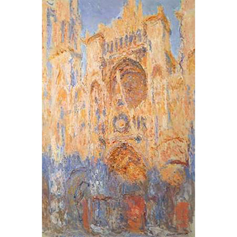 Rouen Cathedral Sun Effect End Of The Day White Modern Wood Framed Art Print by Monet, Claude