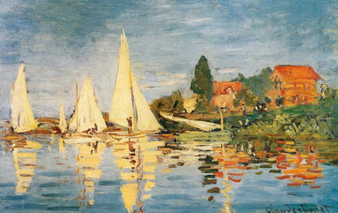 Sailboats At Argenteuil White Modern Wood Framed Art Print with Double Matting by Monet, Claude