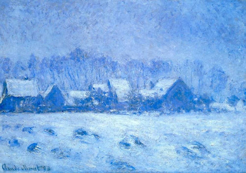 Snow Effect At Giverny 1893 White Modern Wood Framed Art Print with Double Matting by Monet, Claude