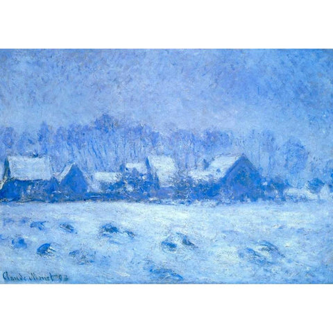 Snow Effect At Giverny 1893 Black Modern Wood Framed Art Print with Double Matting by Monet, Claude
