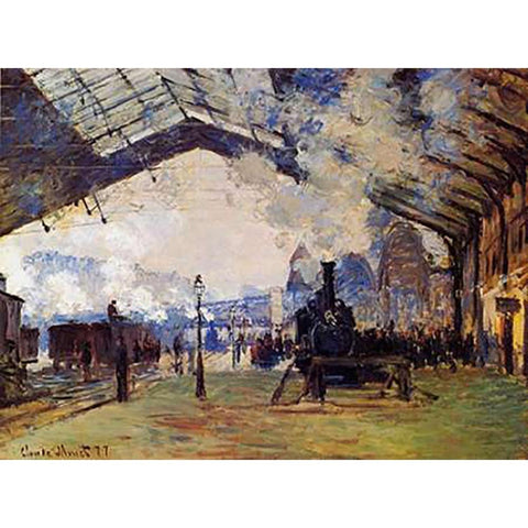 St Lazare Station The Arrival Of The Train From Normandy White Modern Wood Framed Art Print by Monet, Claude