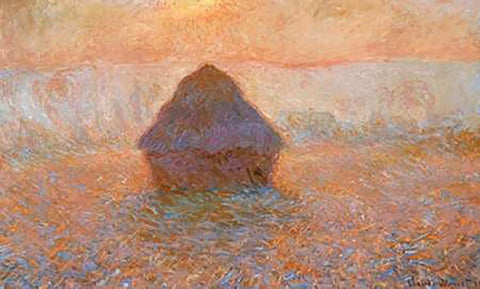 Stack Of Wheat Sun In The Mist 1891 White Modern Wood Framed Art Print with Double Matting by Monet, Claude