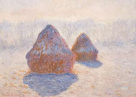 Stacks Of Wheat Winter Effect White Modern Wood Framed Art Print with Double Matting by Monet, Claude