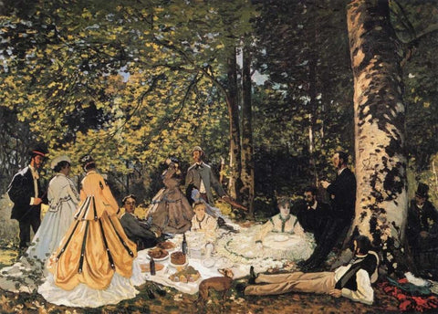Study For The Picnic Lunch 1865 White Modern Wood Framed Art Print with Double Matting by Monet, Claude