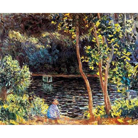 The Artists Floating Studio 1876 Gold Ornate Wood Framed Art Print with Double Matting by Monet, Claude