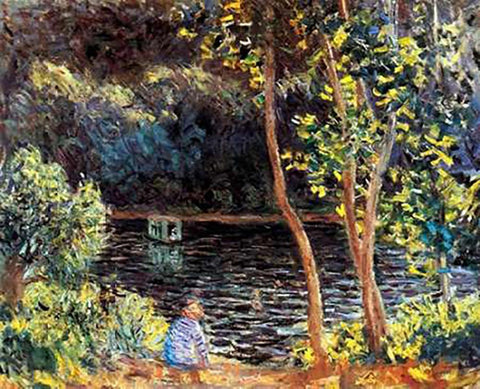 The Artists Floating Studio 1876 White Modern Wood Framed Art Print with Double Matting by Monet, Claude