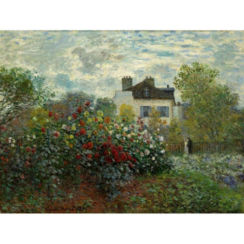 The Artists Garden At Argenteuil White Modern Wood Framed Art Print by Monet, Claude