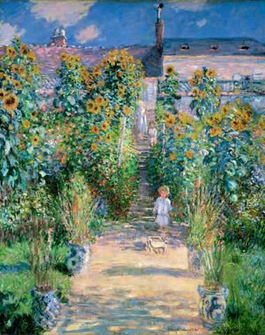 The Artists Garden At Vetheuil 1881 White Modern Wood Framed Art Print with Double Matting by Monet, Claude