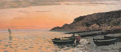 The Beach At Sainte-Adresse 1864 Black Ornate Wood Framed Art Print with Double Matting by Monet, Claude