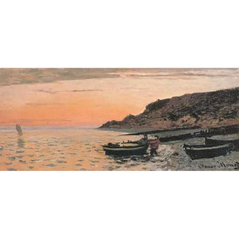 The Beach At Sainte-Adresse 1864 Black Modern Wood Framed Art Print with Double Matting by Monet, Claude