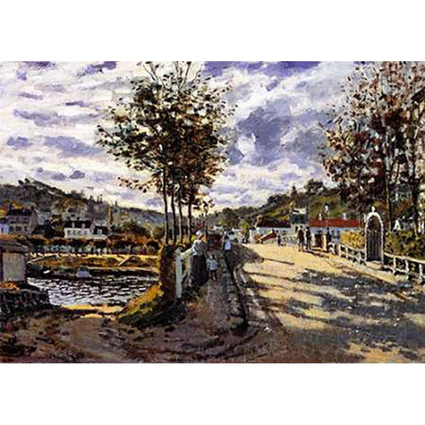 The Bridge At Bougival 1870 Black Modern Wood Framed Art Print with Double Matting by Monet, Claude
