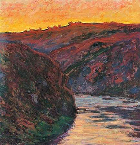The Creuse Sunset 1889 Black Ornate Wood Framed Art Print with Double Matting by Monet, Claude