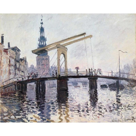 The Drawbridge Amsterdam 1874 White Modern Wood Framed Art Print by Monet, Claude