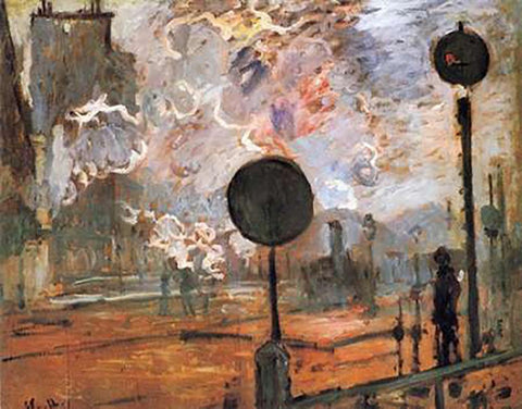 The Gare Saint-Lazare The Signal White Modern Wood Framed Art Print with Double Matting by Monet, Claude