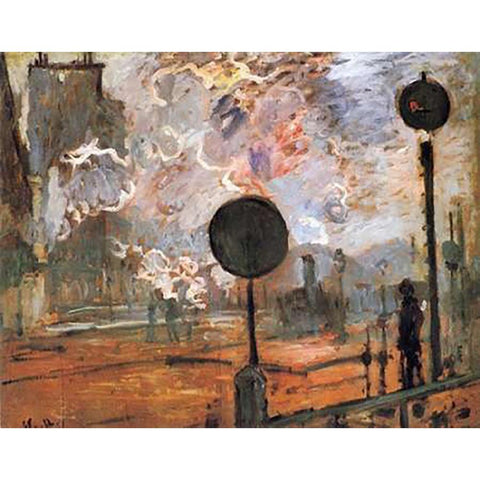 The Gare Saint-Lazare The Signal White Modern Wood Framed Art Print by Monet, Claude