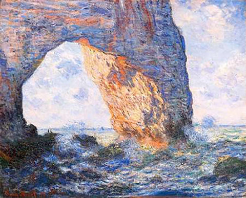 The Manneporte At Etretat 1883 White Modern Wood Framed Art Print with Double Matting by Monet, Claude