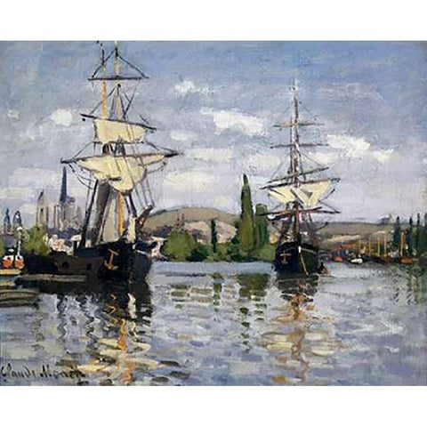 The Seine At Rouen 1872 Black Modern Wood Framed Art Print with Double Matting by Monet, Claude