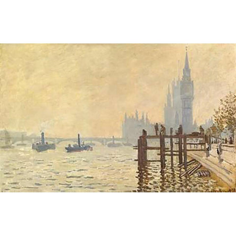 The Thames Below Westminster 1871 White Modern Wood Framed Art Print by Monet, Claude