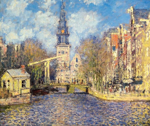 The Zuiderkerk At Amsterdam Black Ornate Wood Framed Art Print with Double Matting by Monet, Claude