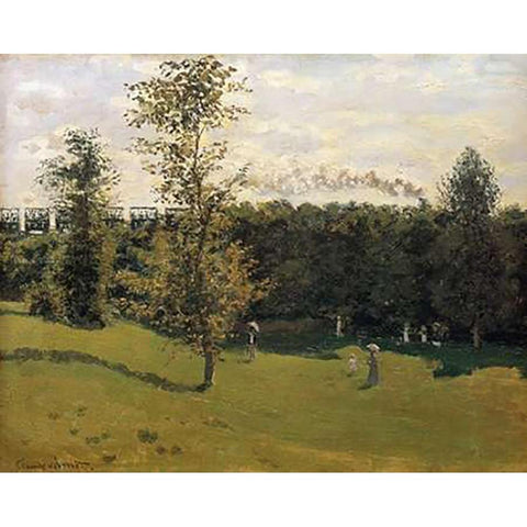Train In The Countryside 1870 Black Modern Wood Framed Art Print with Double Matting by Monet, Claude