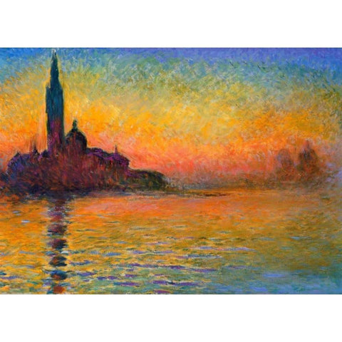 Twilight Venice Gold Ornate Wood Framed Art Print with Double Matting by Monet, Claude