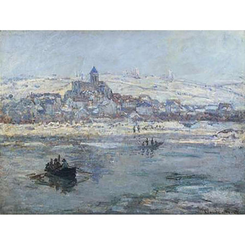 Vetheuil In Winter 1879 White Modern Wood Framed Art Print by Monet, Claude