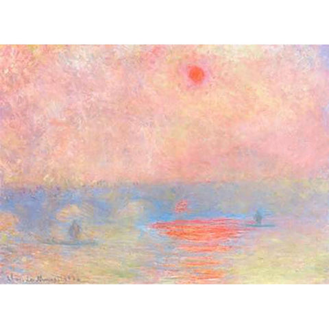 Waterloo Bridge Sun Through The Mist 1903 White Modern Wood Framed Art Print by Monet, Claude