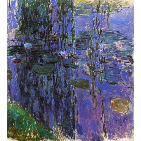 Willow Fronds And Nympheas Gold Ornate Wood Framed Art Print with Double Matting by Monet, Claude