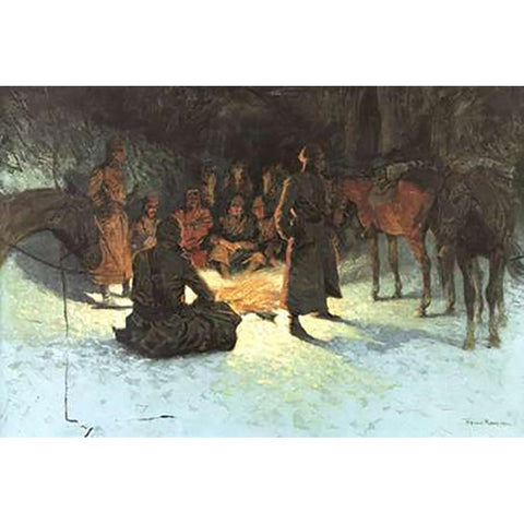 A Halt In The Wilderness White Modern Wood Framed Art Print by Remington, Frederic