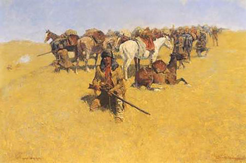 An Old Time Plains Fight White Modern Wood Framed Art Print with Double Matting by Remington, Frederic