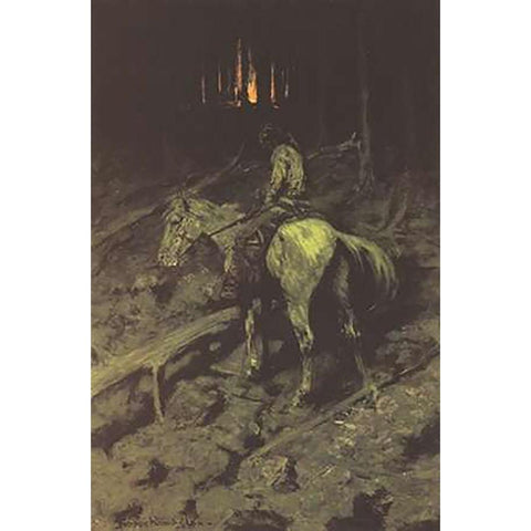 Apache Fire Signal White Modern Wood Framed Art Print by Remington, Frederic