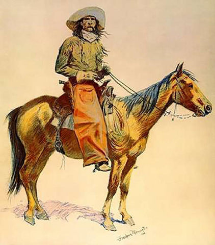 Arizona Cowboy White Modern Wood Framed Art Print with Double Matting by Remington, Frederic