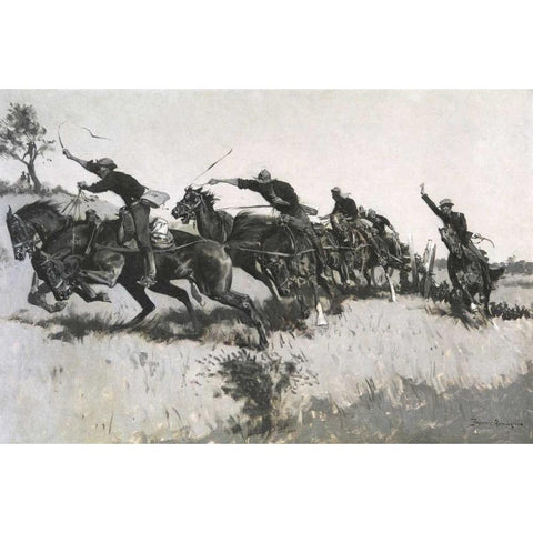 Capt Grimess Battery Going Up El Paso Hi Il Gold Ornate Wood Framed Art Print with Double Matting by Remington, Frederic