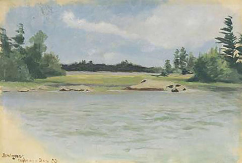 Chippewa Bay White Modern Wood Framed Art Print with Double Matting by Remington, Frederic