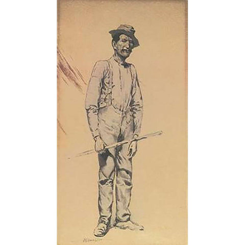 Dan Dunn On His Works Gold Ornate Wood Framed Art Print with Double Matting by Remington, Frederic