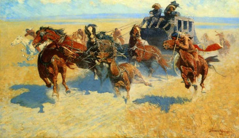 Downing The Nigh Leader White Modern Wood Framed Art Print with Double Matting by Remington, Frederic
