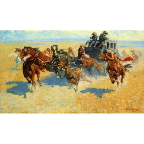 Downing The Nigh Leader Black Modern Wood Framed Art Print with Double Matting by Remington, Frederic