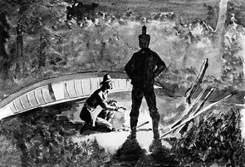 Extemporized Camp On Burnt Island Black Ornate Wood Framed Art Print with Double Matting by Remington, Frederic