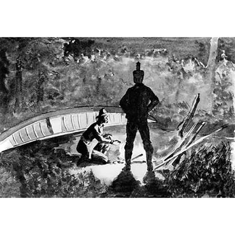 Extemporized Camp On Burnt Island Black Modern Wood Framed Art Print with Double Matting by Remington, Frederic