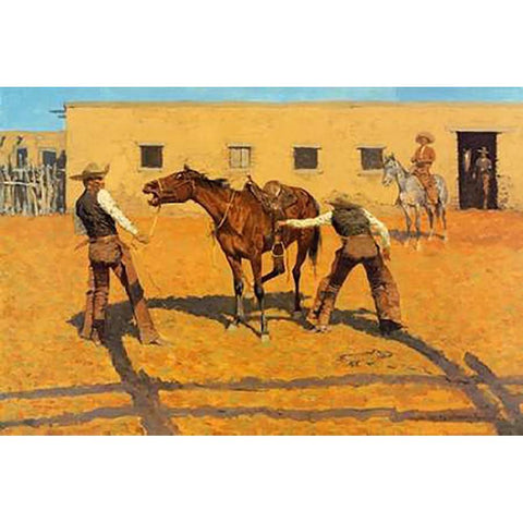 His First Lesson White Modern Wood Framed Art Print by Remington, Frederic