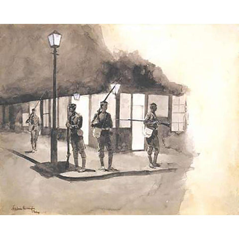 Illinois Natl Guards Picket In Streets Of Chicago White Modern Wood Framed Art Print by Remington, Frederic