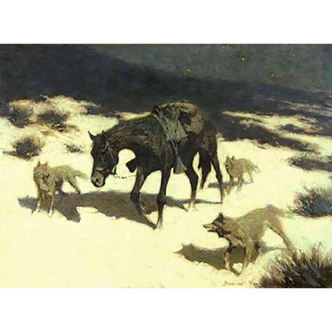 Last March Black Modern Wood Framed Art Print with Double Matting by Remington, Frederic
