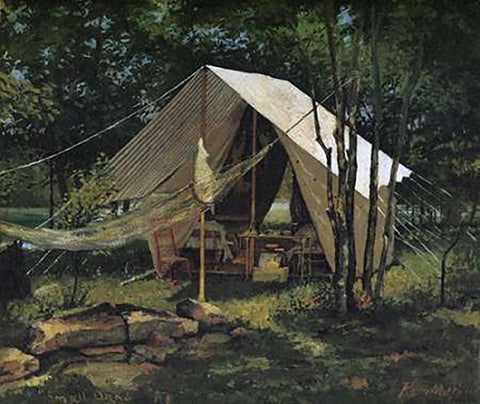Small Oaks White Modern Wood Framed Art Print with Double Matting by Remington, Frederic
