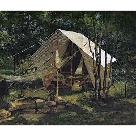 Small Oaks White Modern Wood Framed Art Print by Remington, Frederic