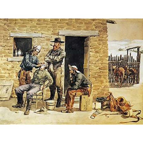 Sunday Morning Toilet On The Ranch White Modern Wood Framed Art Print by Remington, Frederic